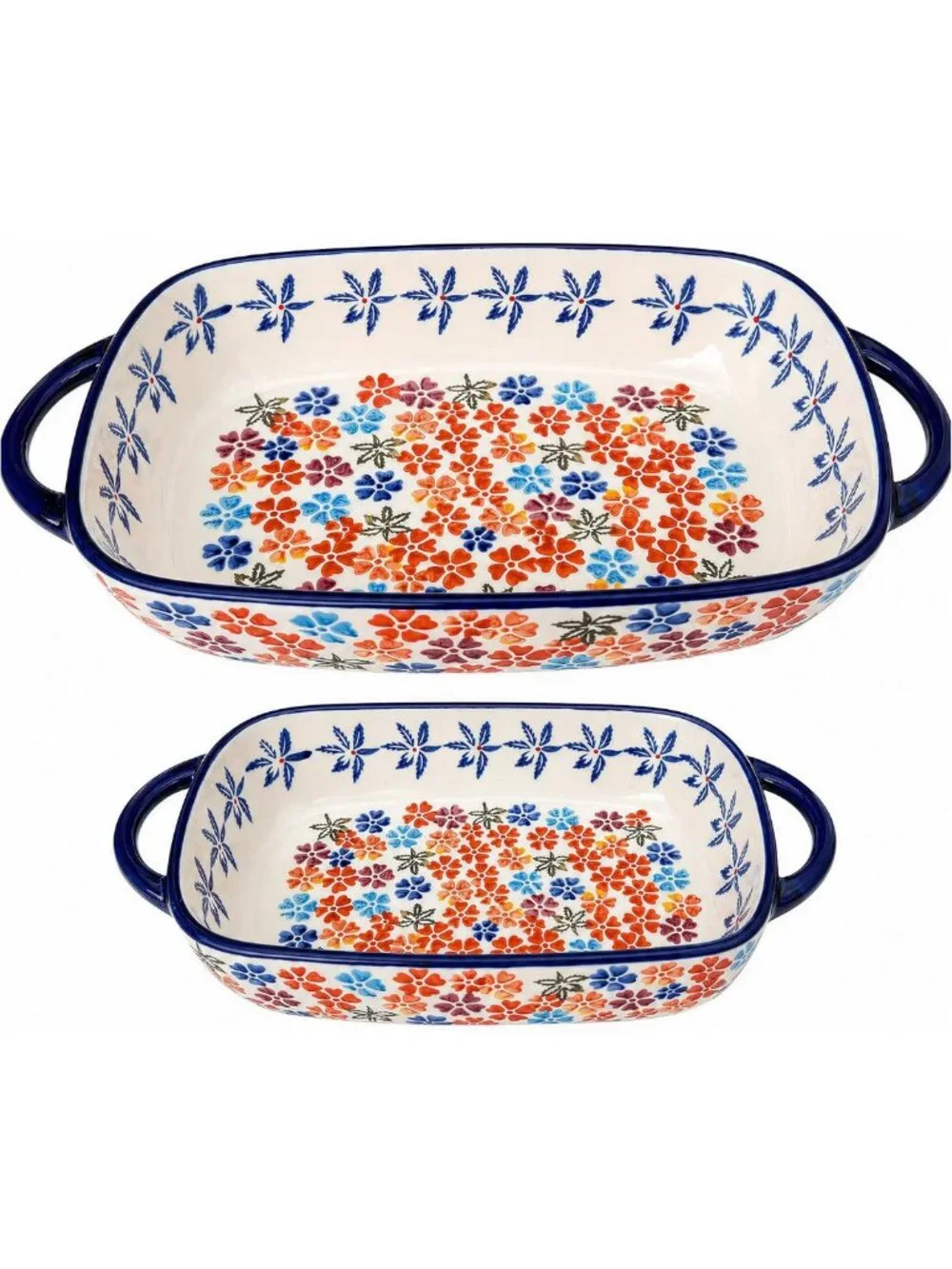 Hand-Painted Ceramic Baking Dish Set - 2-Piece Polish Pottery Style Cookware